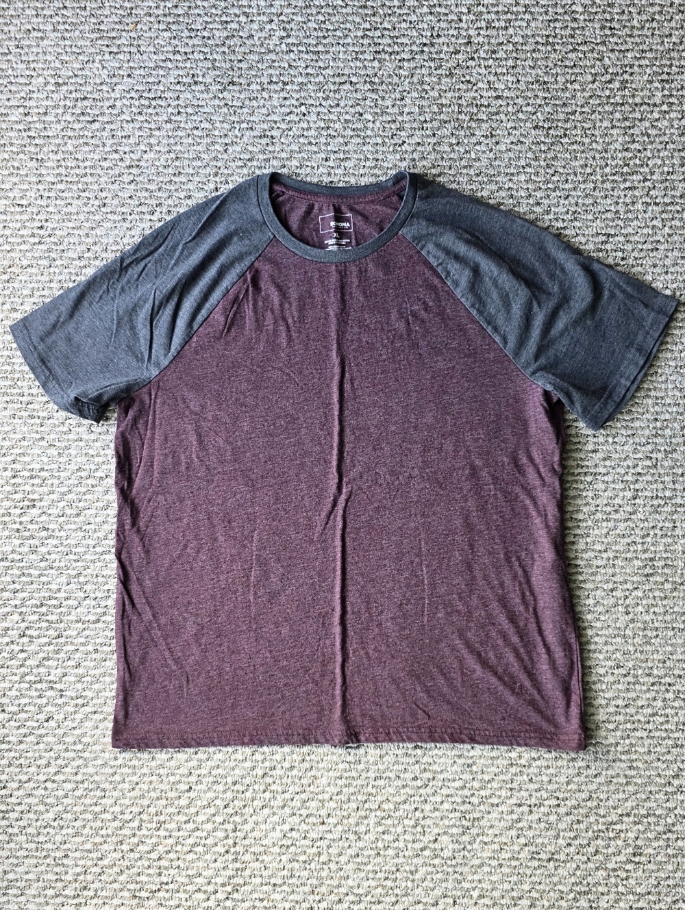 Sonoma Two-Tone Raglan Tee in Maroon and Charcoal